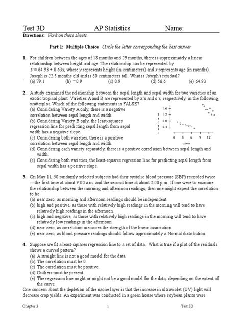 Tentative Assessment Dates Quiz Chapter 14 &15. . Ap statistics unit 4 practice test with answers
